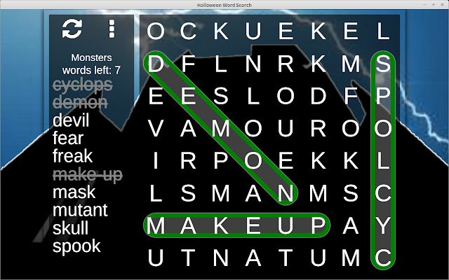 Chrome ウェブストアのハロウィーン ワードサーチ パズルが OffiDocs Chromium オンラインで実行可能