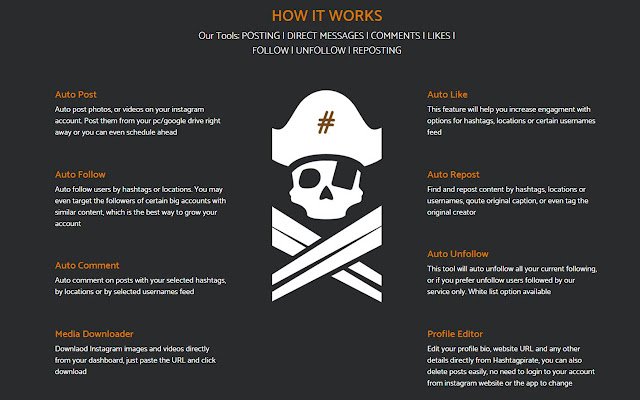 Hashtagpirate Instagram like bot  from Chrome web store to be run with OffiDocs Chromium online