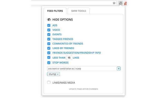 Фейсбук: hide ads, by stop words, smm tools  from Chrome web store to be run with OffiDocs Chromium online