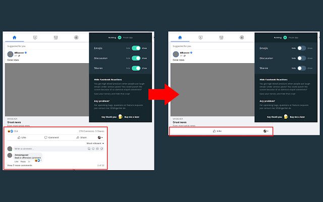 Hide Facebook Reactions  from Chrome web store to be run with OffiDocs Chromium online
