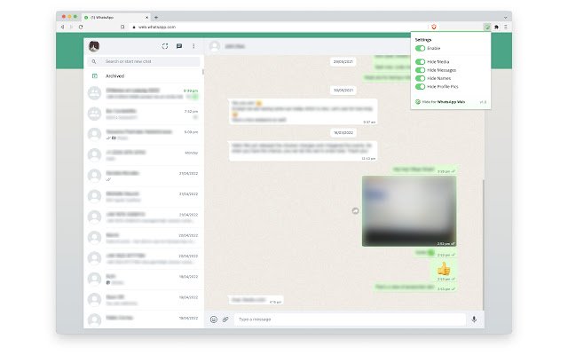 إخفاء لـ WhatsApp Web من متجر Chrome الإلكتروني ليتم تشغيله باستخدام OffiDocs Chromium عبر الإنترنت