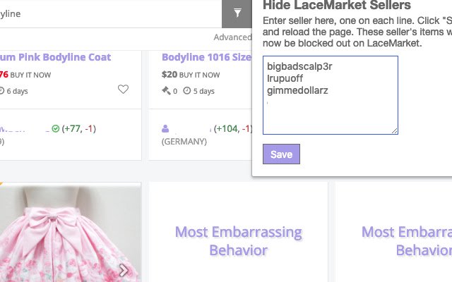 Hide Lacemarket Scalpers  from Chrome web store to be run with OffiDocs Chromium online