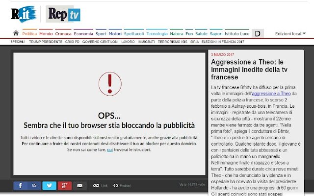 Hide my Adblocker per Repubblica.it  from Chrome web store to be run with OffiDocs Chromium online