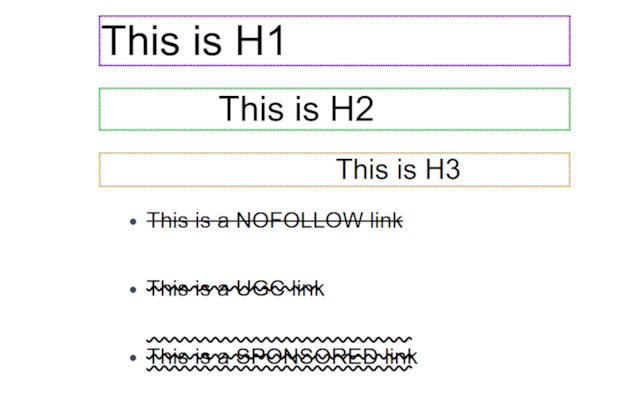 Highlight H1 and nofollow, sponsored  ugc  from Chrome web store to be run with OffiDocs Chromium online