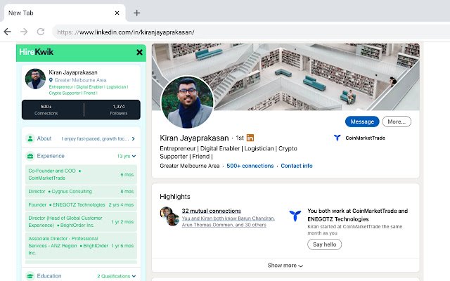 Hirekwik A Recruiter tool for linkedin from Chrome web store to be run with OffiDocs Chromium online Hirekwik A Recruiter tool for linkedin from Chrome web store to be run with OffiDocs Chromium online
