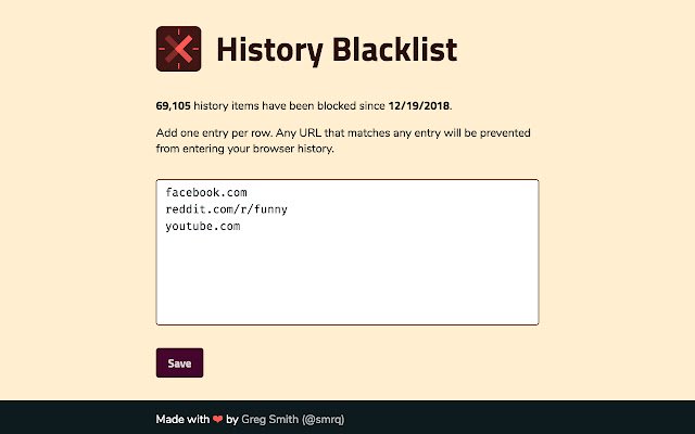 History Blacklist  from Chrome web store to be run with OffiDocs Chromium online