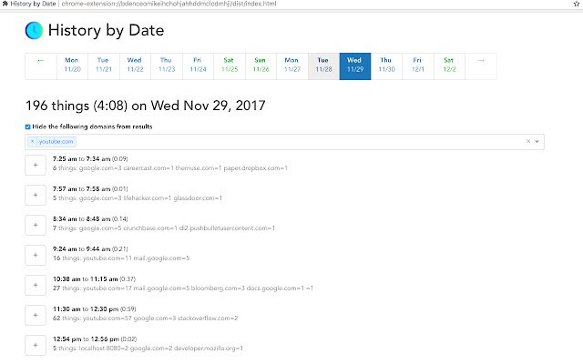 Historique par date de la boutique en ligne Chrome à exécuter avec OffiDocs Chromium en ligne