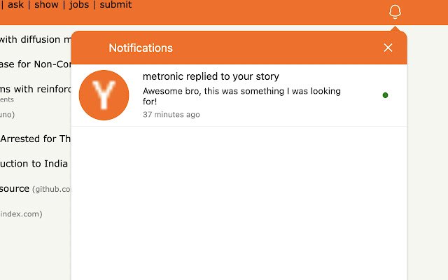 HN Notifier Hacker News Reply Notifications  from Chrome web store to be run with OffiDocs Chromium online