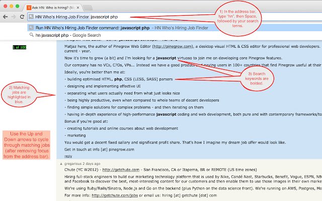HN Whos Hiring Job Finder  from Chrome web store to be run with OffiDocs Chromium online