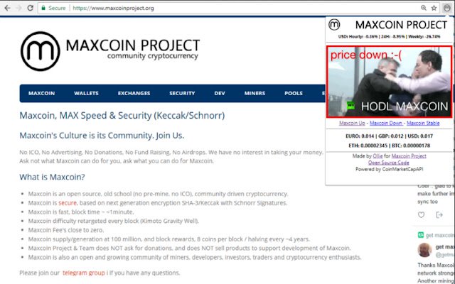 HODL Maxcoin Ticker  from Chrome web store to be run with OffiDocs Chromium online