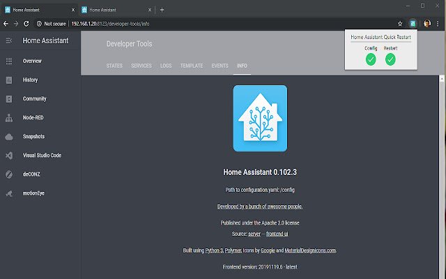 Home Assistant Quick Restart  from Chrome web store to be run with OffiDocs Chromium online