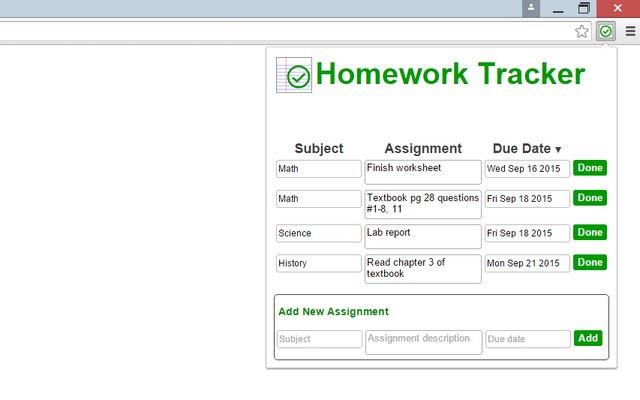 Homework Tracker  from Chrome web store to be run with OffiDocs Chromium online