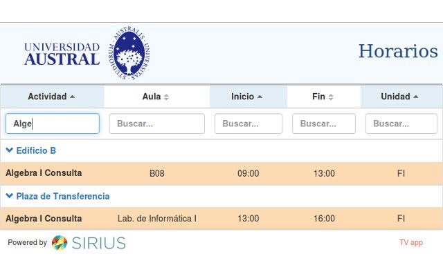 Horarios Universidad Austral  from Chrome web store to be run with OffiDocs Chromium online