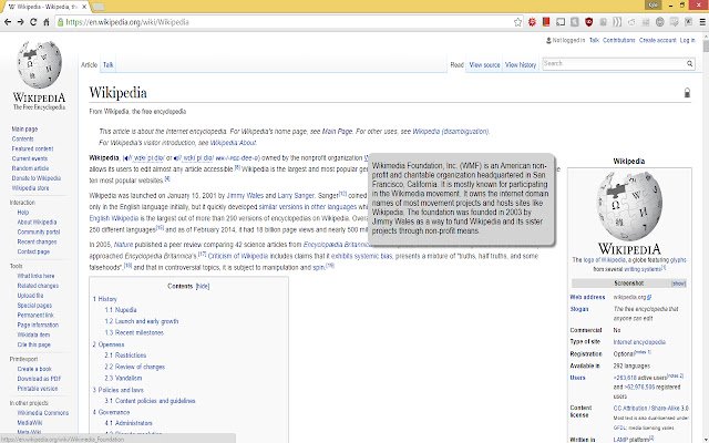 hoverWiki  from Chrome web store to be run with OffiDocs Chromium online