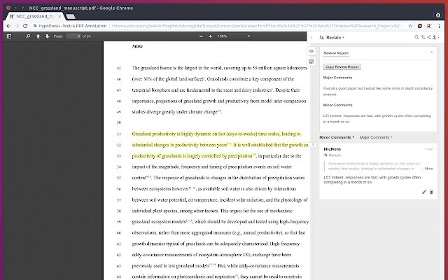 Hypothes.is based peer review annotations  from Chrome web store to be run with OffiDocs Chromium online