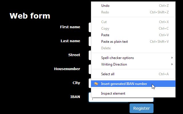 IBAN Generator  from Chrome web store to be run with OffiDocs Chromium online