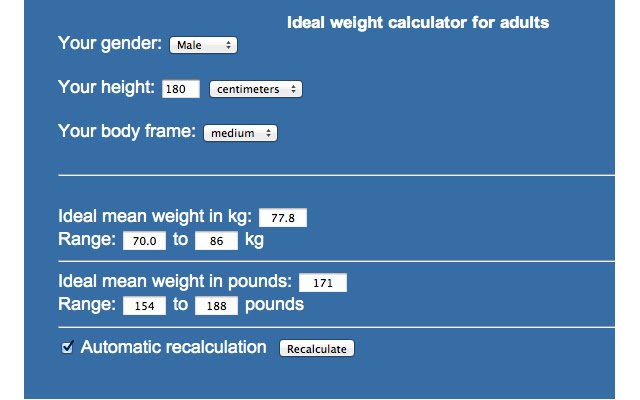 Ideal Weight Calculator  from Chrome web store to be run with OffiDocs Chromium online