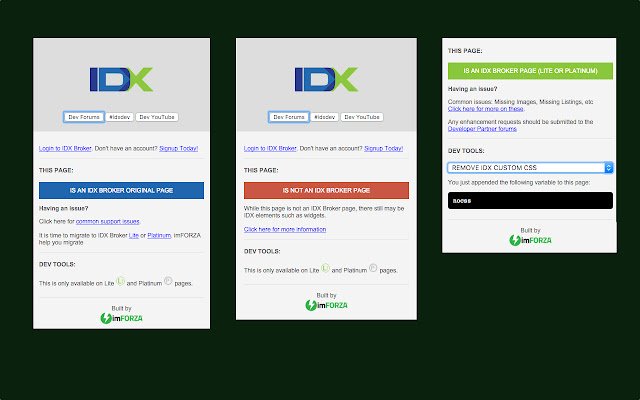 IDX Broker Developer Tools (by imFORZA)  from Chrome web store to be run with OffiDocs Chromium online