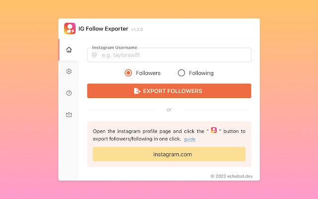 IGFollowExporter Export Instagram Followers  from Chrome web store to be run with OffiDocs Chromium online