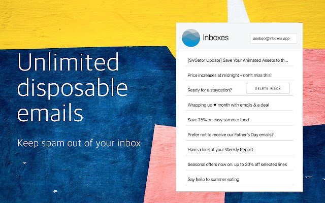 Inboxes: unlimited temporary email addresses  from Chrome web store to be run with OffiDocs Chromium online