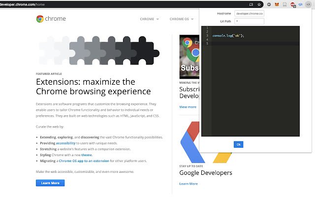 Inject JavascriptSynced  Open Source  from Chrome web store to be run with OffiDocs Chromium online