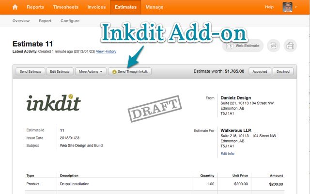 Inkdit Add ons  from Chrome web store to be run with OffiDocs Chromium online