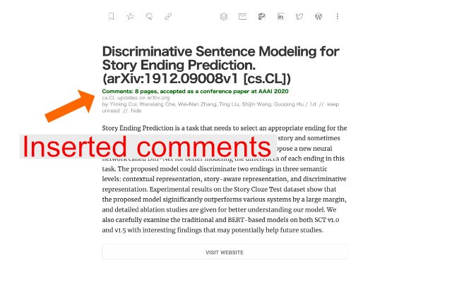 Insert arXiv commments for feedly  from Chrome web store to be run with OffiDocs Chromium online