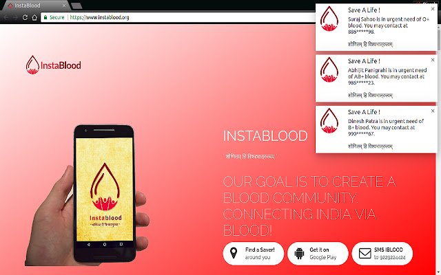 InstaBlood Be A Donor, Save Lives.  from Chrome web store to be run with OffiDocs Chromium online