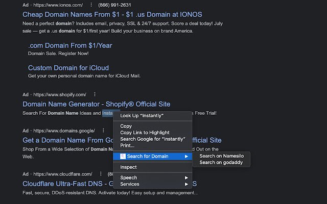 Instant Domain Discovery  from Chrome web store to be run with OffiDocs Chromium online