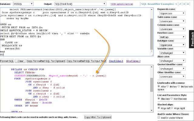 Pemformat SQL Segera daripada kedai web Chrome untuk dijalankan dengan OffiDocs Chromium dalam talian