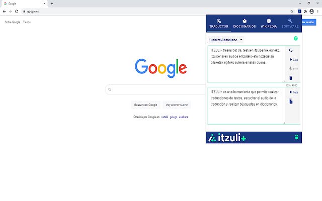 Itzuli+  from Chrome web store to be run with OffiDocs Chromium online