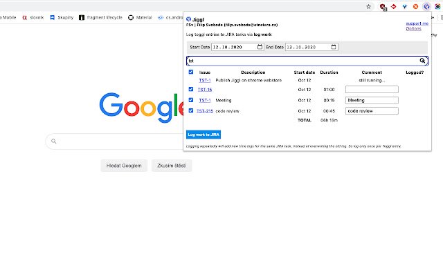 Jiggl (Jira Toggl Tools) daripada kedai web Chrome untuk dijalankan dengan OffiDocs Chromium dalam talian