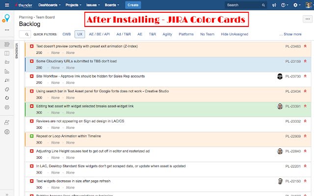 JIRA Color Cards  from Chrome web store to be run with OffiDocs Chromium online