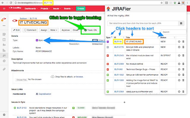 JIRAFier mula sa Chrome web store na tatakbo sa OffiDocs Chromium online