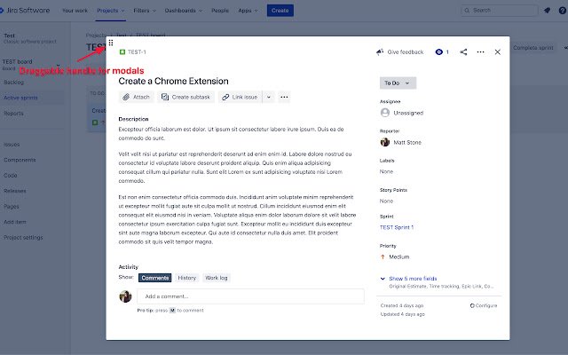 JIRA Modal Tamer  from Chrome web store to be run with OffiDocs Chromium online