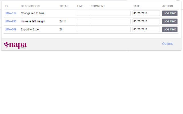 Jira Time Logger by Napa  from Chrome web store to be run with OffiDocs Chromium online