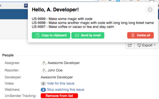 JIRA UniSender Tracker  from Chrome web store to be run with OffiDocs Chromium online