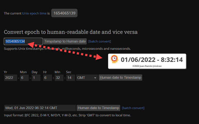 JR Timestamp to Date Epoch Converter  from Chrome web store to be run with OffiDocs Chromium online