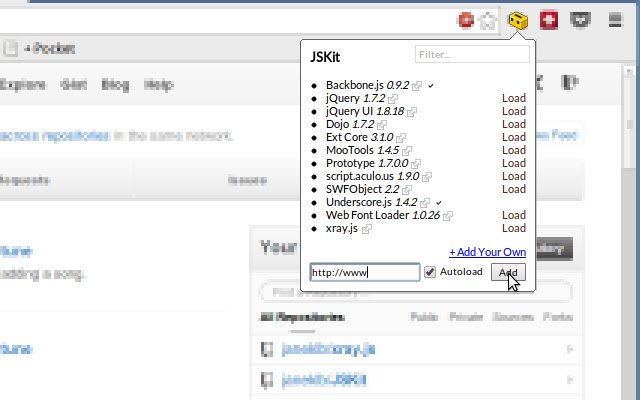 JSKit  from Chrome web store to be run with OffiDocs Chromium online