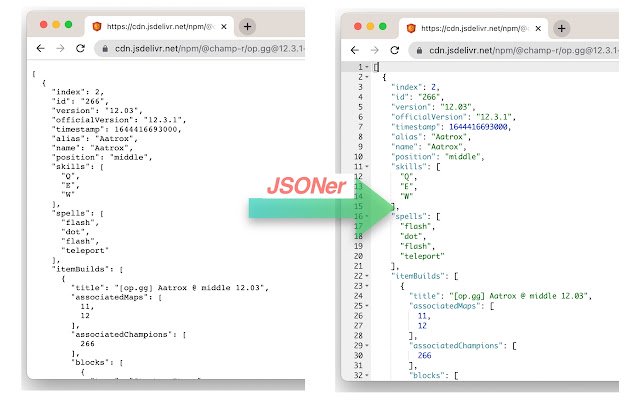 JSONer  from Chrome web store to be run with OffiDocs Chromium online