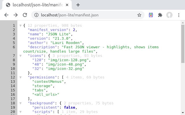 JSON Lite dari toko web Chrome untuk dijalankan dengan OffiDocs Chromium online