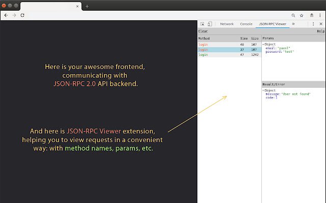 JSON RPC Viewer  from Chrome web store to be run with OffiDocs Chromium online