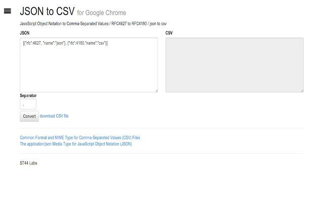 JSON ກັບ CSV ຈາກ Chrome web store ທີ່ຈະດໍາເນີນການກັບ OffiDocs Chromium ອອນໄລນ໌