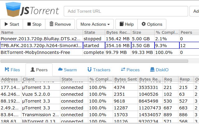 JSTorrent  from Chrome web store to be run with OffiDocs Chromium online