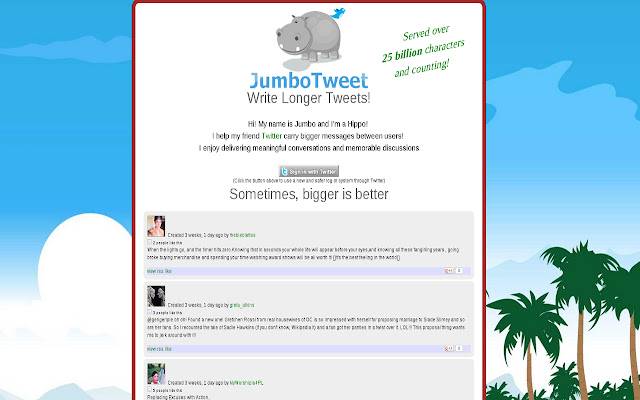 Jumbotweet از فروشگاه وب Chrome با OffiDocs Chromium به صورت آنلاین اجرا می شود