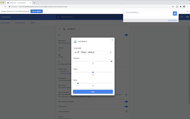 Just Speech  from Chrome web store to be run with OffiDocs Chromium online