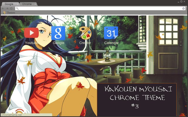 来自 Chrome 网上商店的 Kakouen Myousai Miko 主题将与 OffiDocs Chromium 在线一起运行