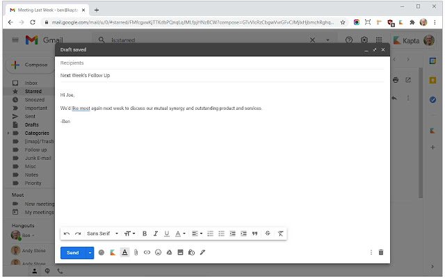 Kapta Connect de la boutique en ligne Chrome doit être exécuté avec OffiDocs Chromium en ligne