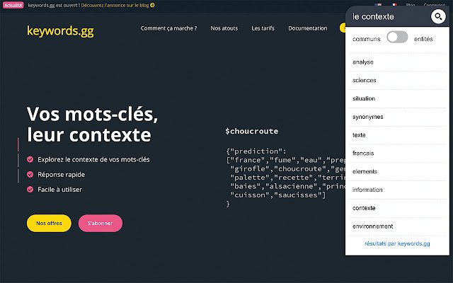 keywords.gg plugin (version française)  from Chrome web store to be run with OffiDocs Chromium online