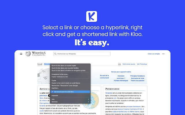 Le raccourcisseur d'URL Kloo de la boutique en ligne Chrome doit être exécuté avec OffiDocs Chromium en ligne